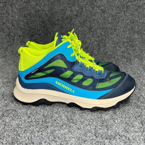 Merrell Other - Merrell Moab Speed Mid Shoe Big Kid Size 4 Navy Hi Viz Waterproof Outdoor Hiking
